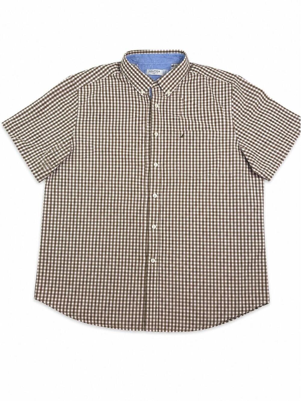 Men's Short-Sleeve Gingham Button-Down Shirt - Brown/White